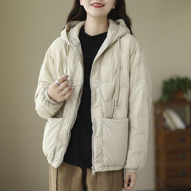 Damen Kapuzen Leichte Daunenjacke - Kurz Einfarbig Modisch Warmer Wintermantel 2025