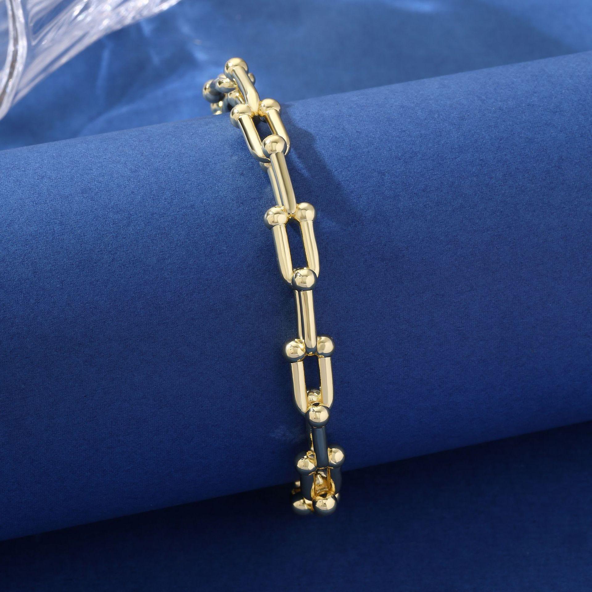 European And American Light Luxury High-End Sense Geometric Hollow Double C Ring Open Zircon Micro-Inlaid Bracelet Women