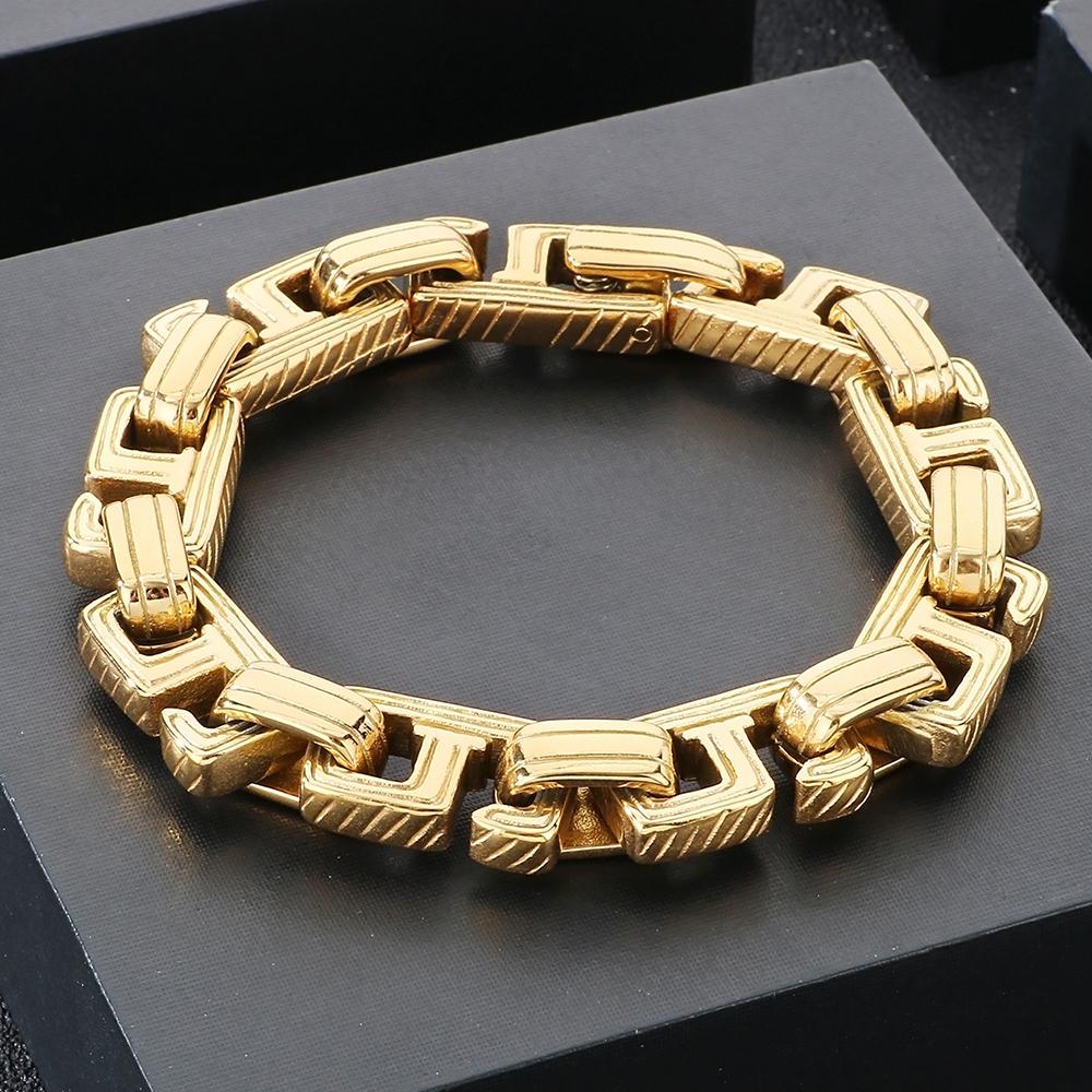 

Винтажный мужской браслет из нержавеющей стали для мужчин, крутой, ширина 12 мм, открытые звенья цепи, браслеты мужские, длина 21,5 см 21.5CM золотой