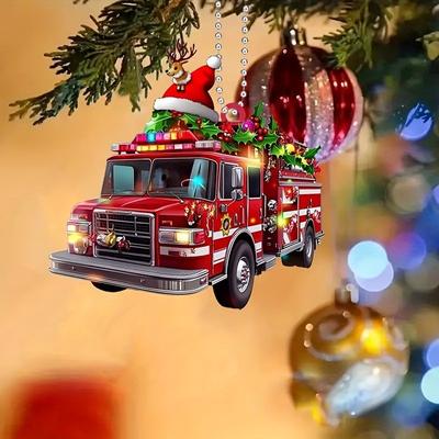 2D Vivid Pattern Car Themed Xmas Ornament for Christmas Tree Party Decoration Christmas Truck Excavator Shape Hanging Decoration