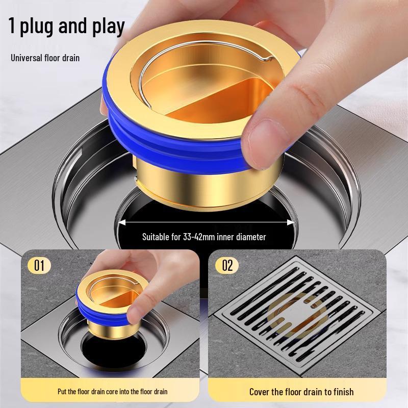 Universal Anti-Clog All-Copper Floor Drain Core - Odor-Proof, High Water Volume, Insect-Resistant, Anti-Backflow for Bathroom and Toilet.
