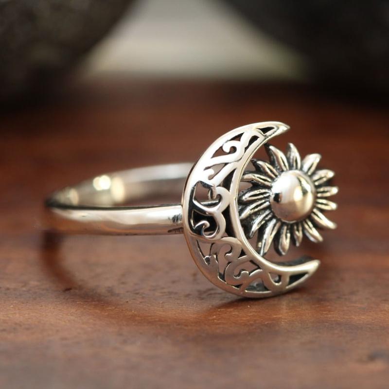 Vintage Bohemian SilverColor Women's Moon & Sun Ring Casual Daily Holiday Party Jewelry Gift Jewelry
