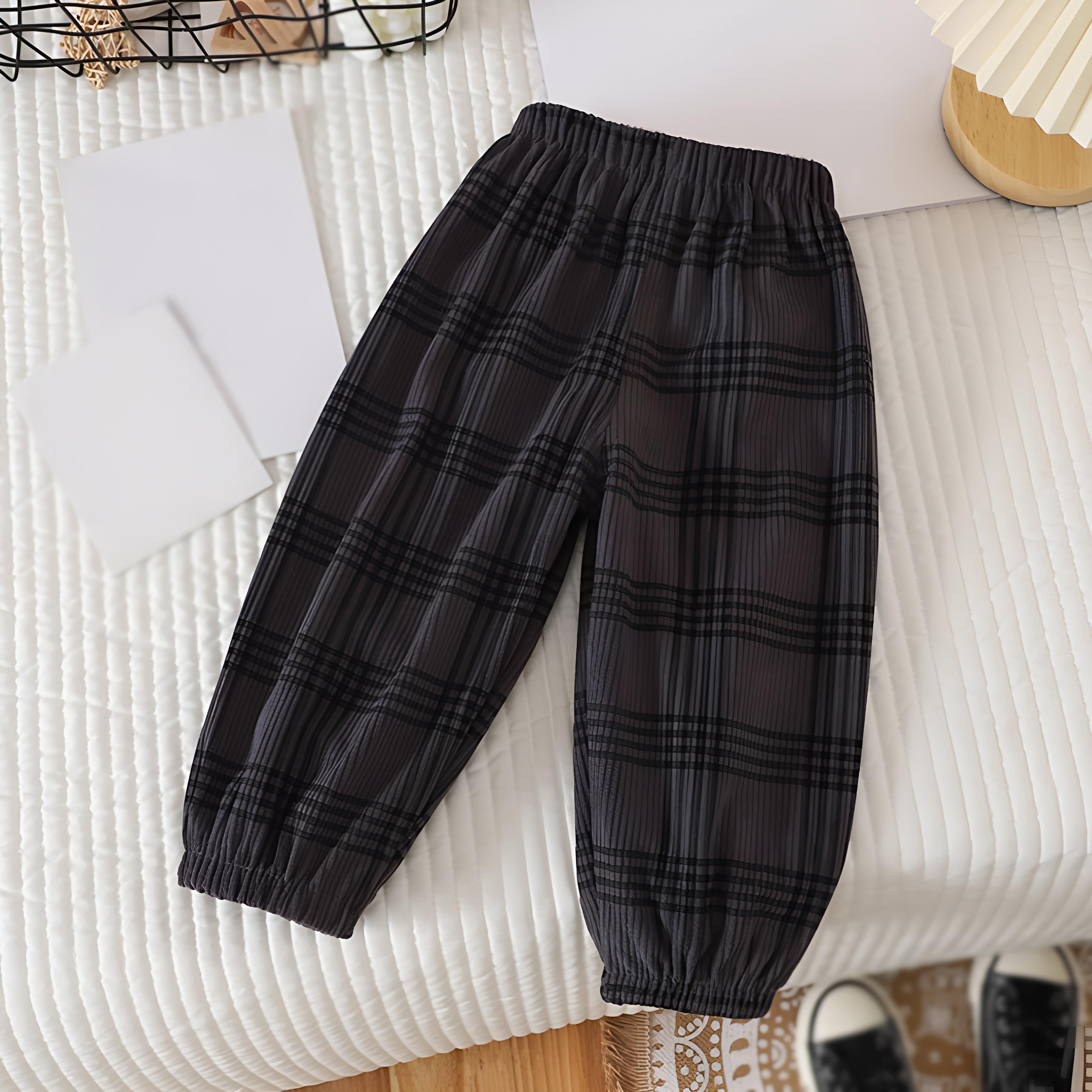 

Детские повседневные брюки, спортивные брюки, полосатые клетчатые брюки для мальчиков, брюки для девочек 130 серый