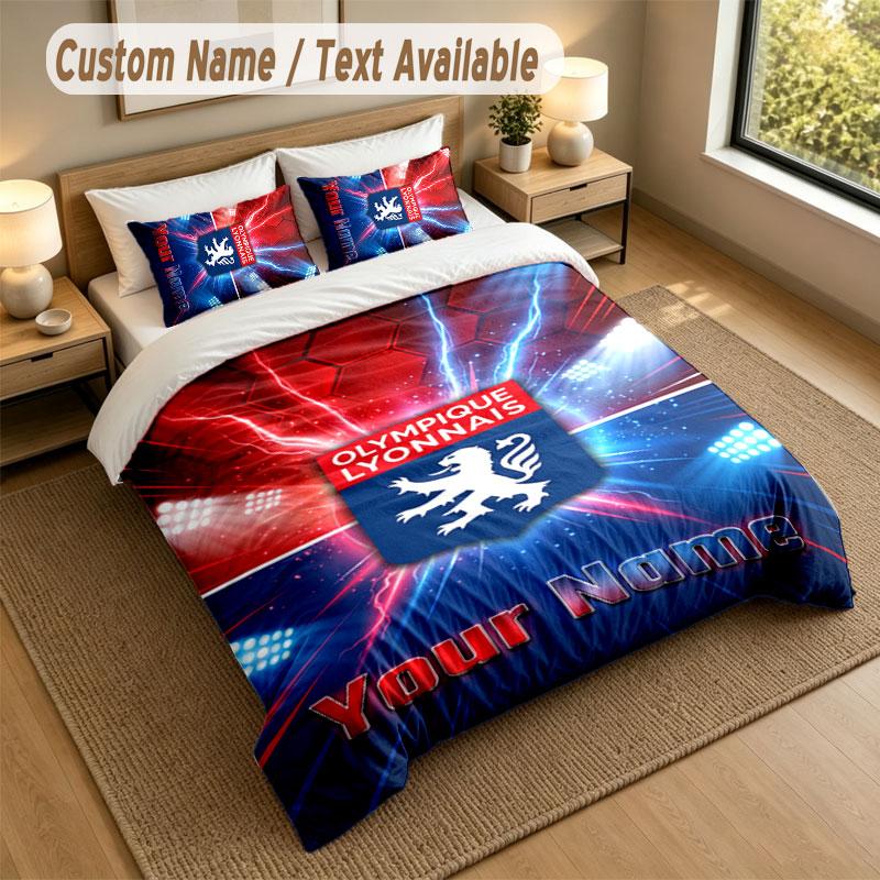 Bedding Set 1 Duvet Cover 2 Pillowcases Lyon FC Print Soft Bed Linen Bedroom Decor