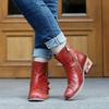 Autumn and winter new hand-rubbed genuine patchwork printed strap women's booties