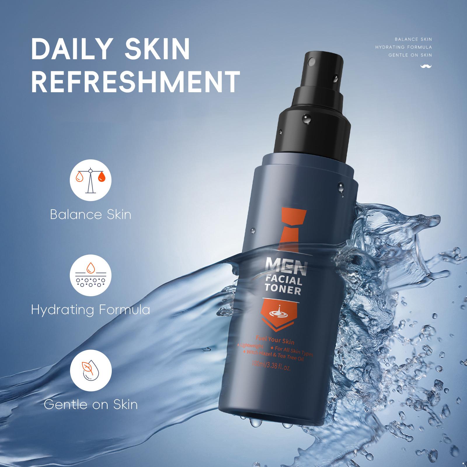 Men s Facial Toner, 100ml - Oil Control & Pore Refining Essence, Alcohol-Free Cool Hydration for Oily and Combination Skin One Size синий