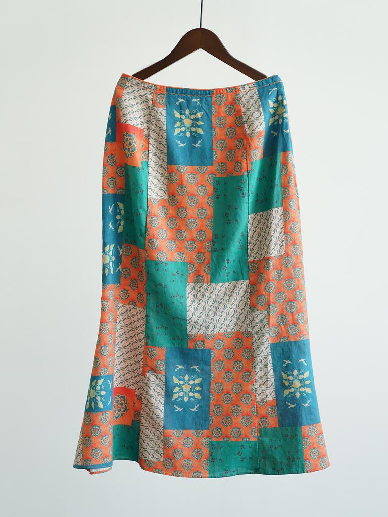 Johnature Women Vintage Print Floral Straight Skirts Spring Chinese Style Ramie Soft Female High Quality Skirts