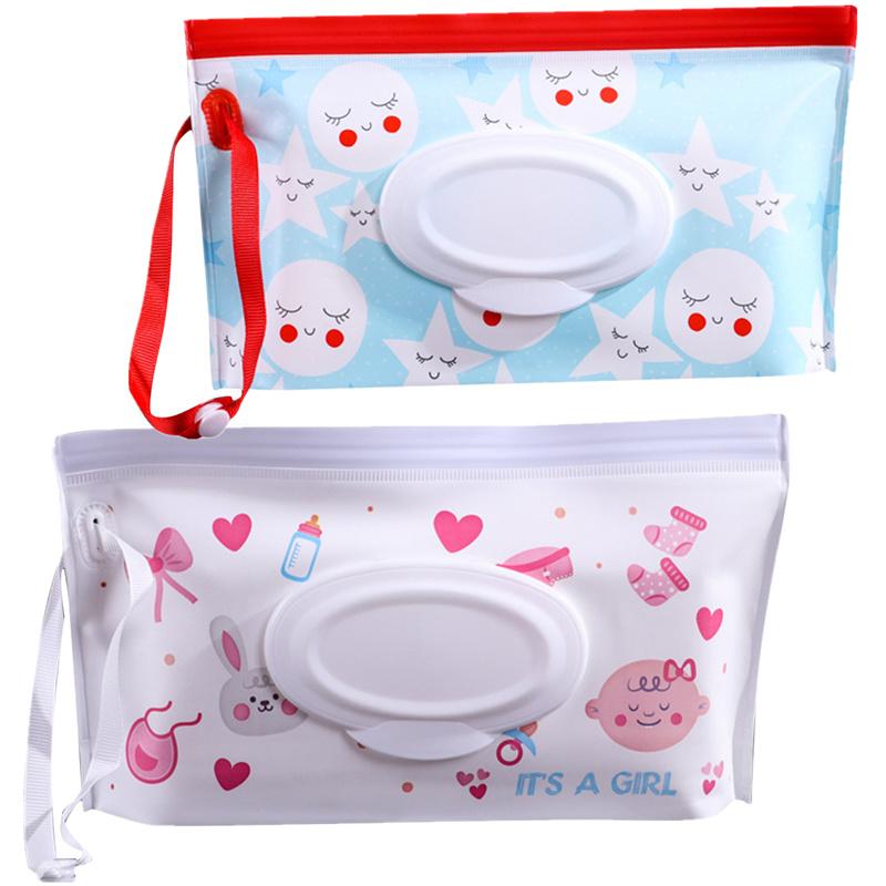 2PC EVA Portable Snap-Strap Tissue Box Wet Wipes Bag Flip Cover Cosmetic Pouch Outdoor Useful Baby Stroller Accessories