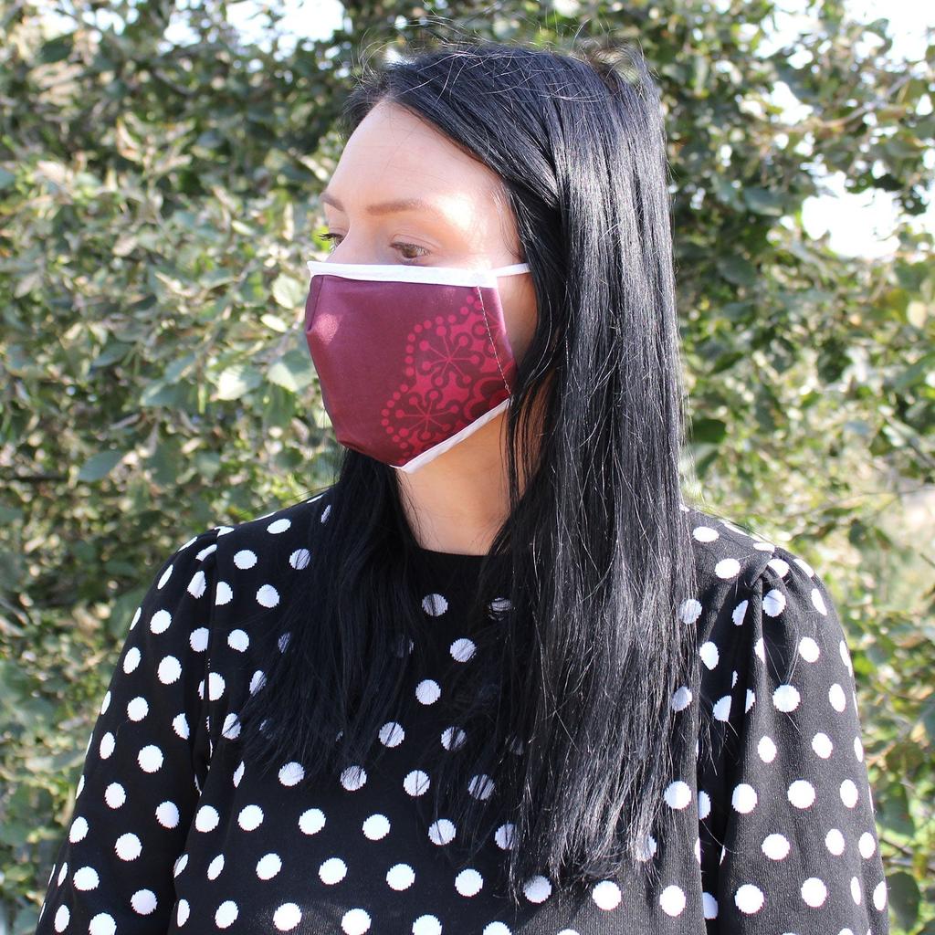 Reusable Adult Cloth Face Mask - Red Mandala Heart