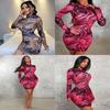 Streetwear Tropical Print Mini Bodycon Dress With Long Sleeves For Autumn 2024