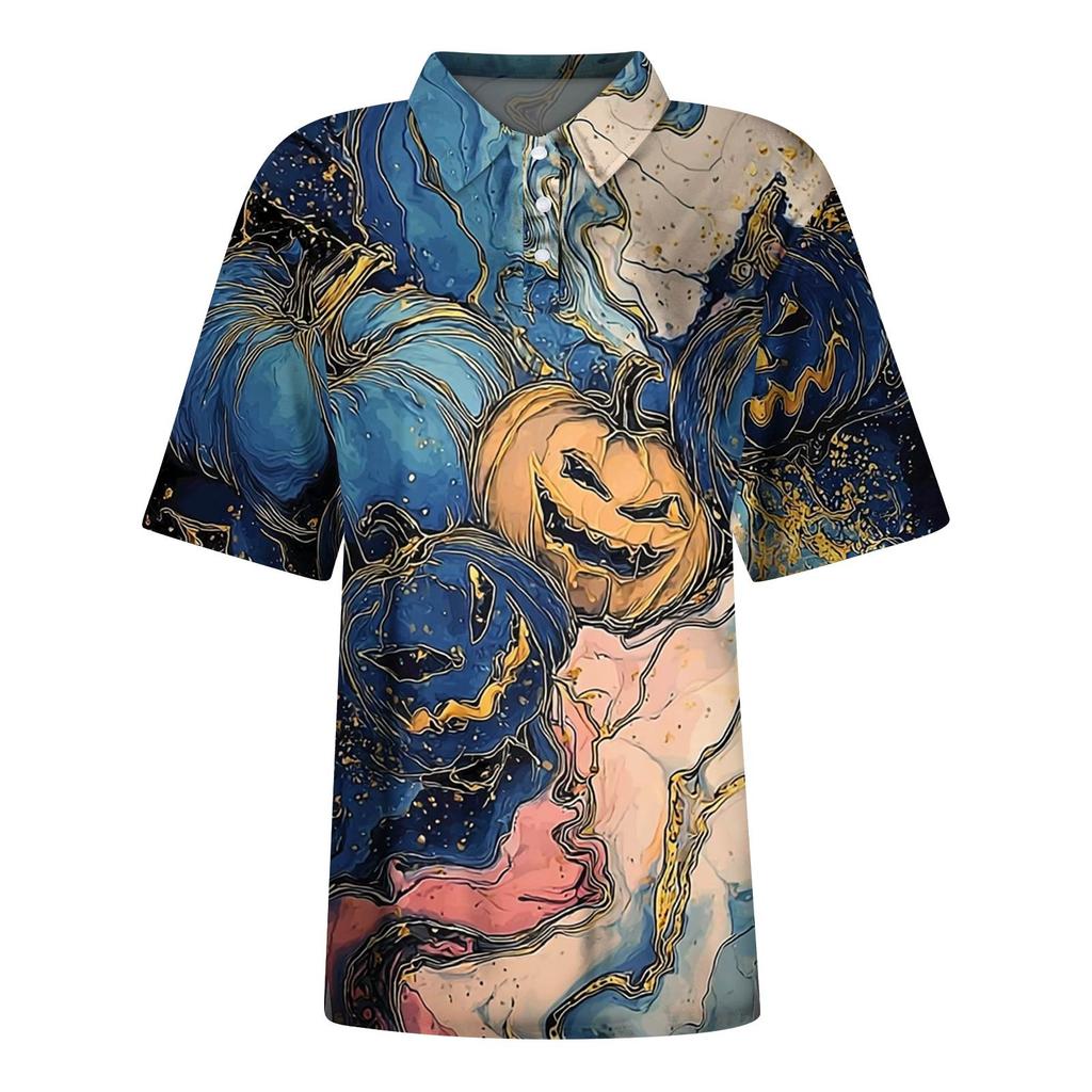 Women's Fashion Casual Lapel Short Sleeve Printed Shirt Women's Button Up Tops