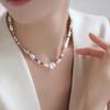 Silver Bar Petal Baroque Special-Shaped Freshwater Pearl Necklace Dopamine Mixed Color Natural Stone Niche Temperament Collarbone Chain
