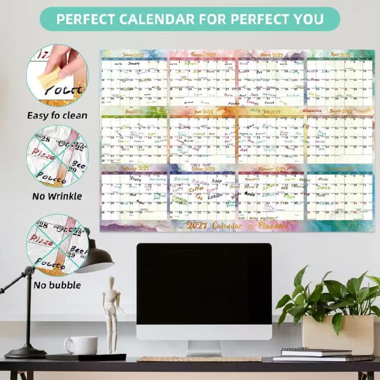 2026 Double Sided Erasable Calendar 48x32Inch Full Year to View Calendar Wall Mount Yearly Planner Dated for Home Office