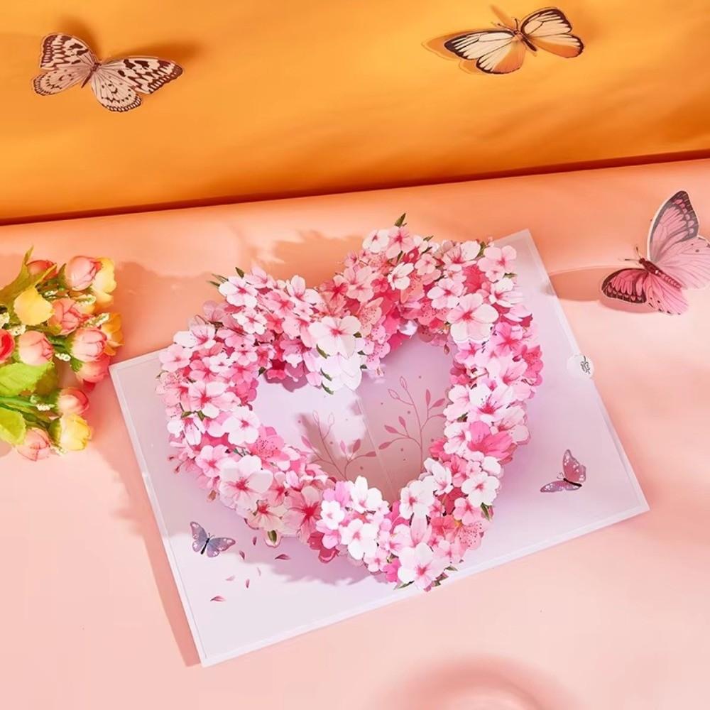 Creative Romantic Theme 3D Pop Up Card Heart Shape Handmade Craft Butterfly Heart Card Pop-Up Mechanism Greeting Card Wedding