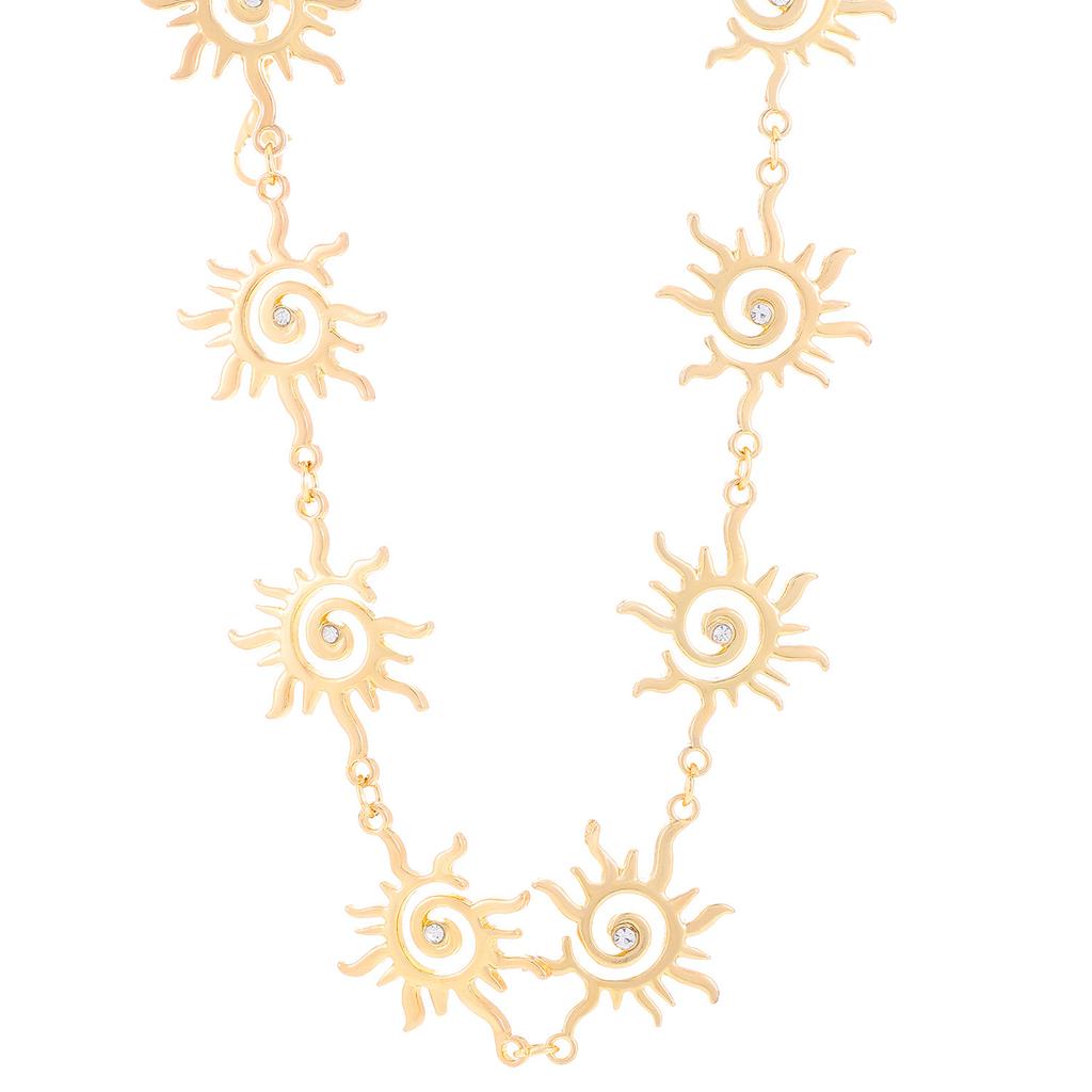 Neue ethnische Stil gezwirnte Sonnenblumen-Totem-Halskette Damen Retro einfach Sonne Punk Halskette Schmuck