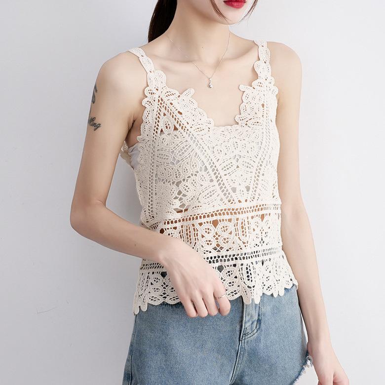 Chaleco de ganchillo de punto hueco para el verano de mujer con nuevo top de tirantes suelto bohemio sin mangas