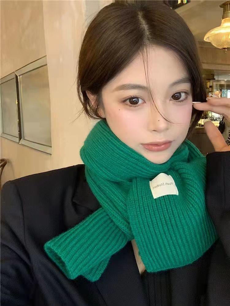 New Korean version of scarf women's color matching love autumn and winter warm versatile long thickened knitted wool scarf men and women tide