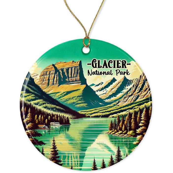 Glacier Keepsake - National Park Ornament - Montana Mountain Ceramic Ornament - Glacier Travel Ornament - Memorable Ornament Printed on Both Sides Printed on Both Sides