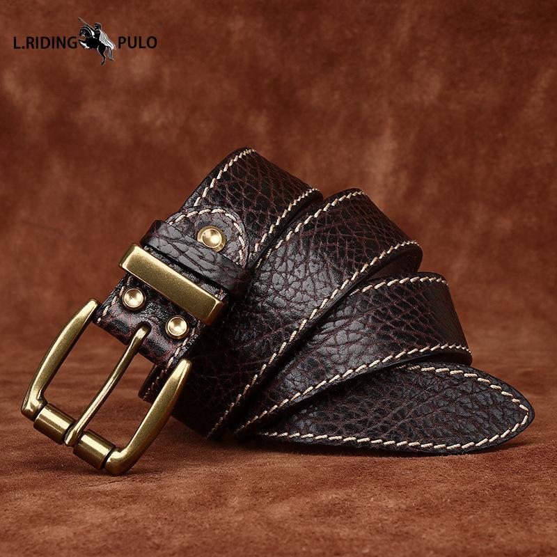 Thickened Bison Leather Embossed Retro Personality Belt Men's Genuine Leather Top Layer Cowhide Denim Belt