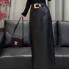 2025 Women's Elegant High-Waisted Black Leather Skirt - Versatile Luxury Winter Fashion