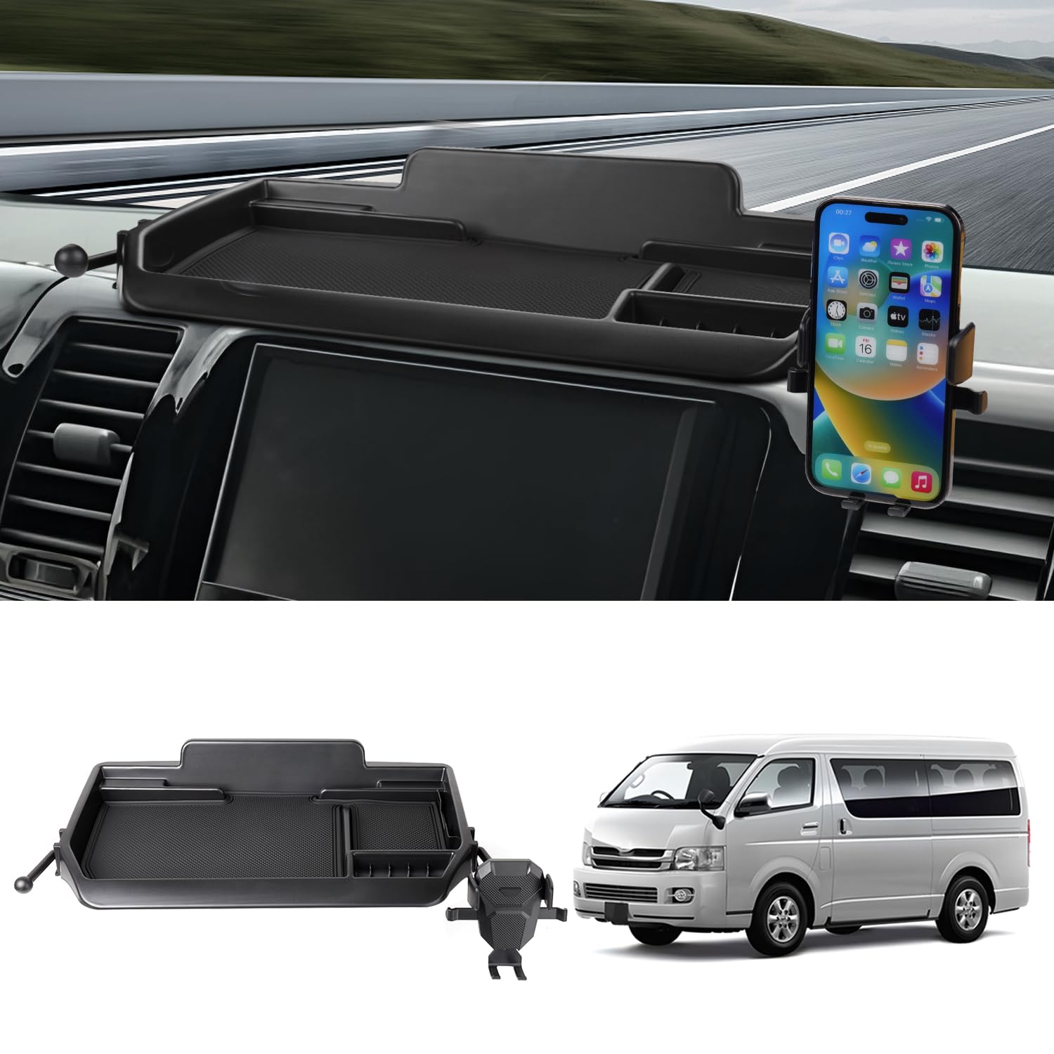 

Автомобильный органайзер на приборную панель для Toyota Hiace 200 серии для хранения в автомобиле 3D для мобильного телефона, смартфона, мелких предметов, интерьерный резиновый органайзер, легко использует интерьер чёрный