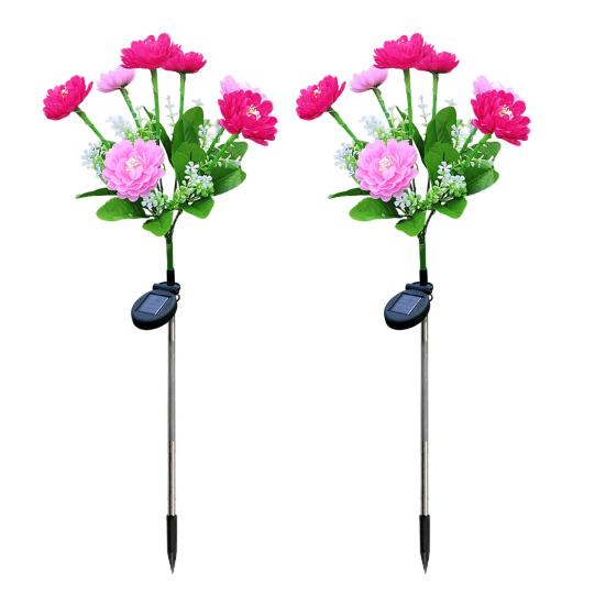 1 Pair Outdoor Solar Lights LED Flower Lamps Automatic On/Off IP44 Waterproof Easy to Install Wireless Garden Solar Lights