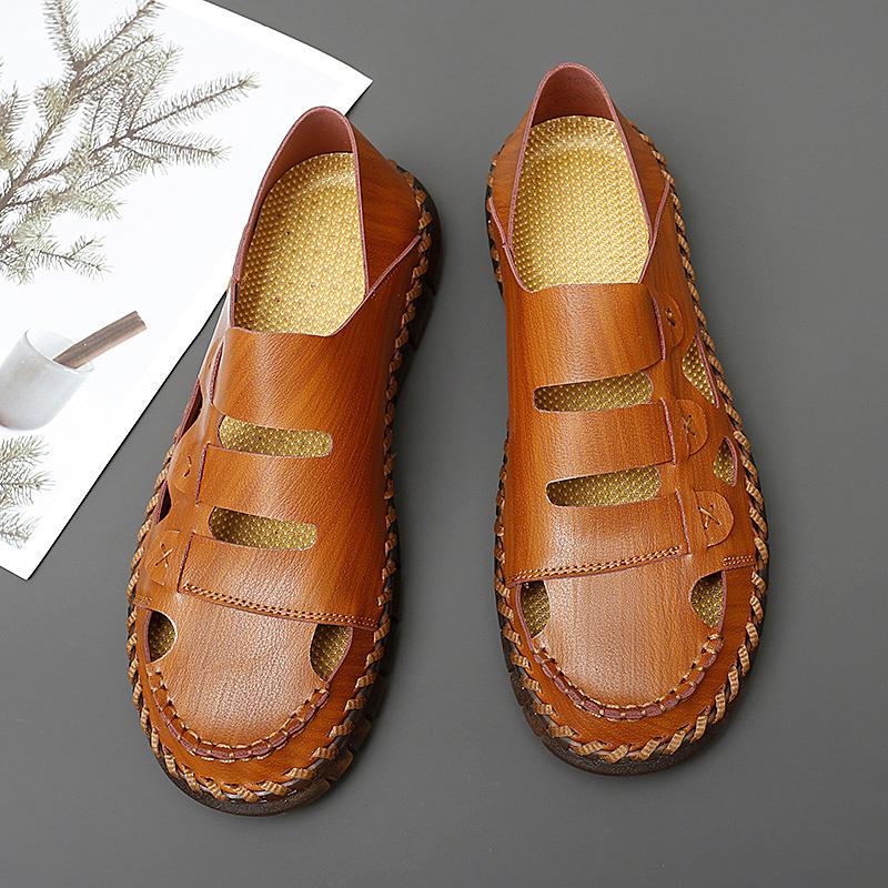 Casual Summer Men Sneakers Fashion Man Sandals Cozy Hollow Out Flats Non-slip Cool Shoes Soft Leather Sandaly Breathable Slip-On
