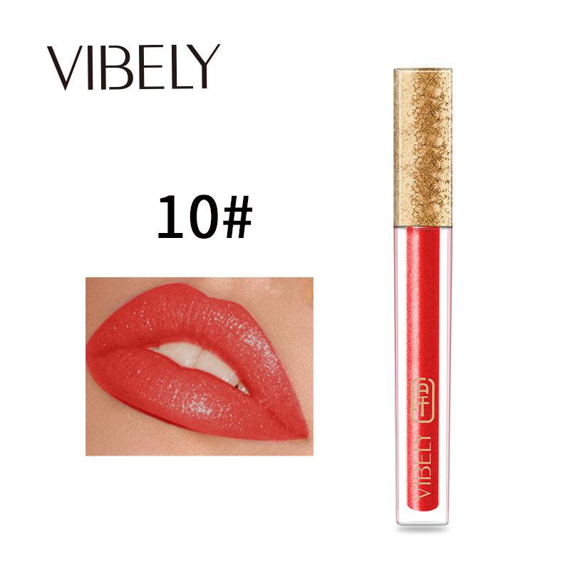 VIBELY 15 Color Does Not Take Off Makeup, Red Beads, Light Flashing Lip Glaze Makeup