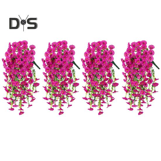 4 Stück hängende künstliche Prunkwinden, UV-beständige Kunstblumen, wetterfeste Kunstblumen für die Außendekoration, hängende Pflanzgefäße für die Veranda