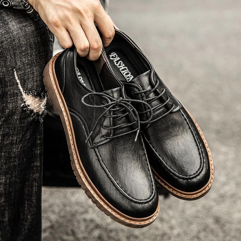Genuine Leather Mens Oxford Shoes New British Casual Leather Shoes New Trend Versatile Man Business Dress Footwear Formal Flats