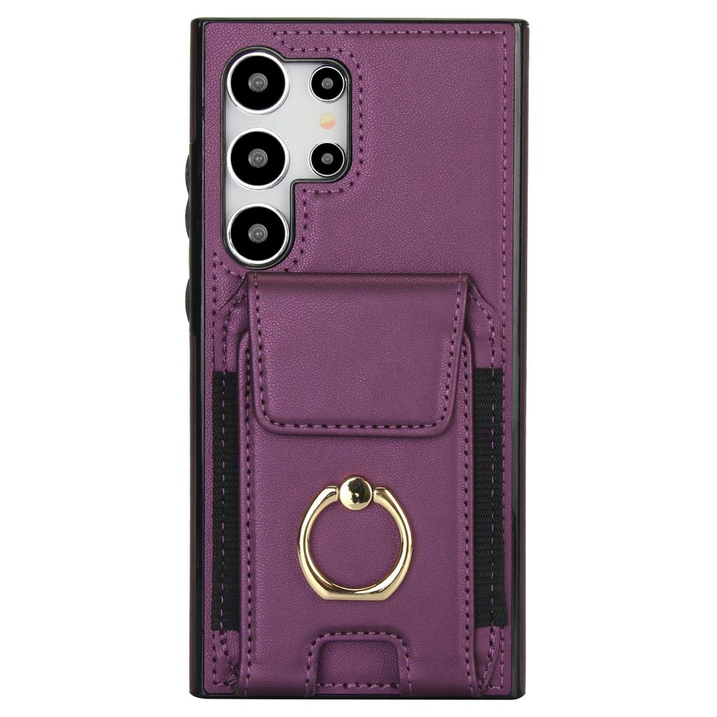 For Samsung Galaxy S24 Ultra Case with Ring Kickstand Leather Coated TPU Phone Cover