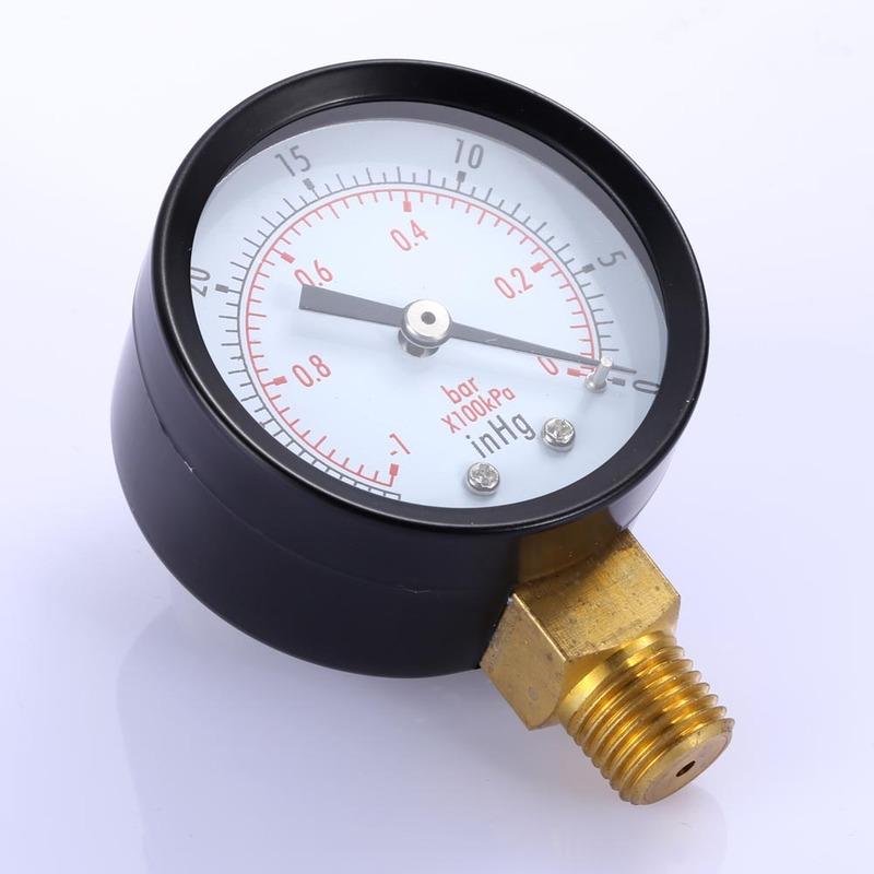 50mm Face Double Scale Pressure Gauge 1/4inch NPT Lower Mount 0~-30nhg 0~-1Bar Vacuum Manometer for Air Water Fuel Liquids