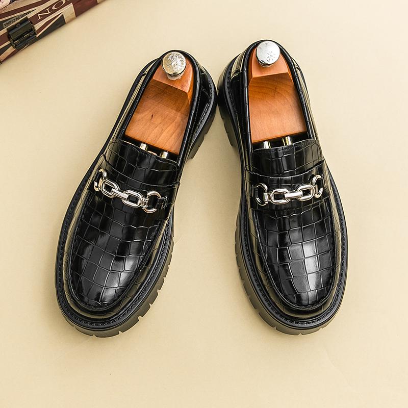 All-Match Casual Luxury Brand Men Platform Loafers Leather Men Dress Shoes Round Head Moccasins Breathable Slip On Driving Shoes