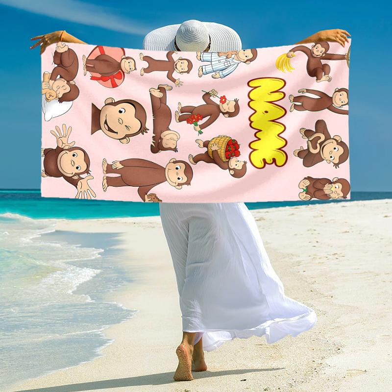 Personalized Curious Monkey Adventures Beach Towel Microfiber Beach Towel Thin Absorbent for Beach Swimming Yoga Bath Sports. 0910356