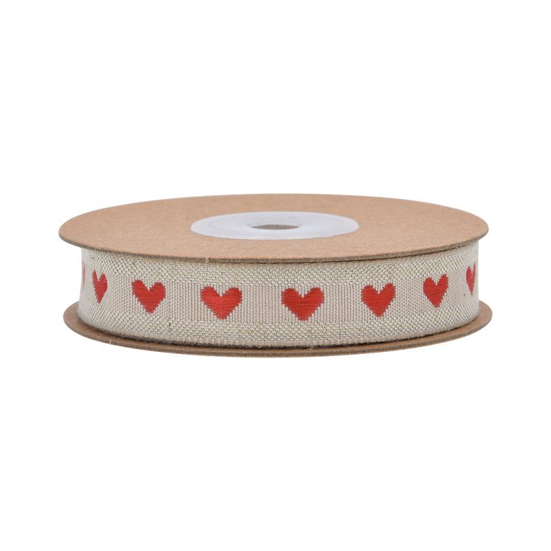 15mm Color Woven Jacquard Love Imitation Hemp Ribbon, Natural Retro Imitation Linen Webbing Gift Packaging Tape 5 Yards