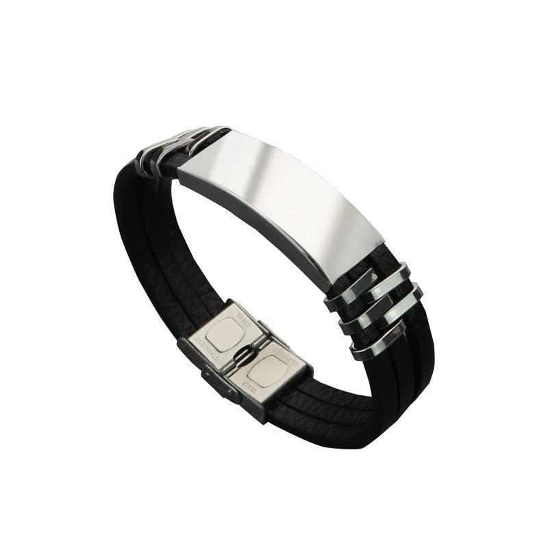 

Punk Custom Name Leather Bracelet Men Logo Double Layer Luxury Handmade Women Rope Id Bracelets Jewelry No custom срібний