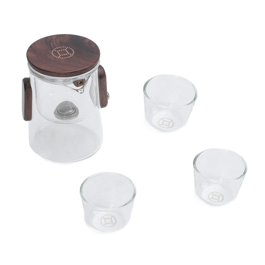 Glass Teapot with Strainer 330ml Magnetic Filtration Pot Water Separation Glass Teapot with 3 Cups for Home Outdoor Office