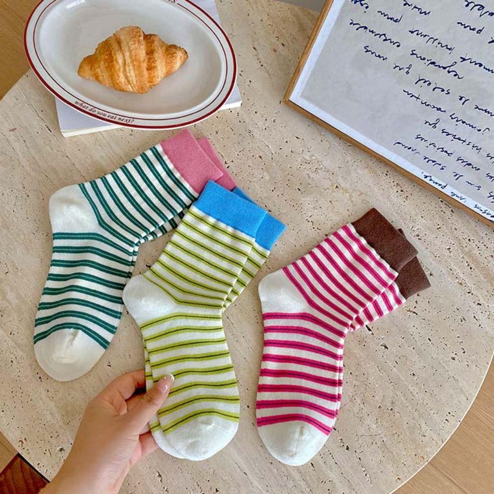 

Candy Color Sweet Mid Tube Stripe Socks Colorful Women s Stripe Cotton Sock Comfortable Lady жёлтый