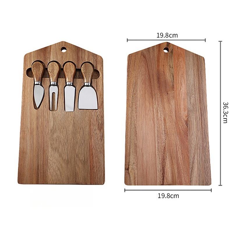 Acacia Wood Cheese Board with Stainless Steel Cheese Knife Set Home Kitchen Cheese Serving Platter Tools