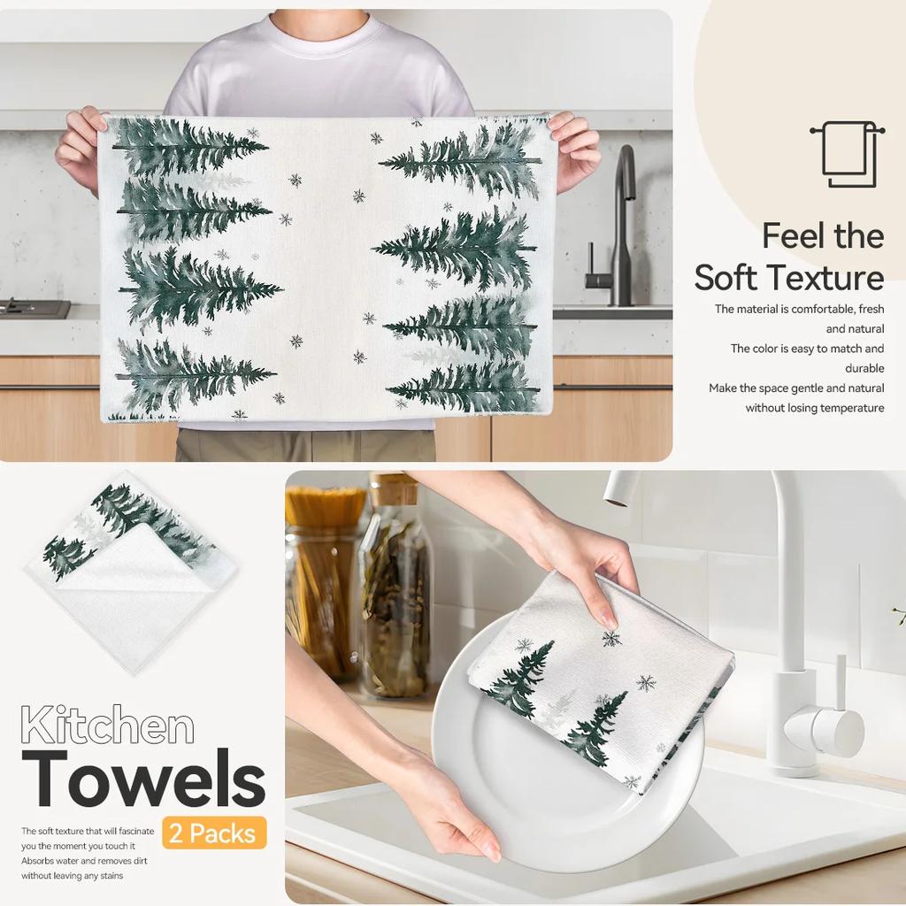 2pcs/set Kitchen Towels 40x60cmChristmas treeHand Towels Christmas Decorations for Home Noel Dish Towels Gifts