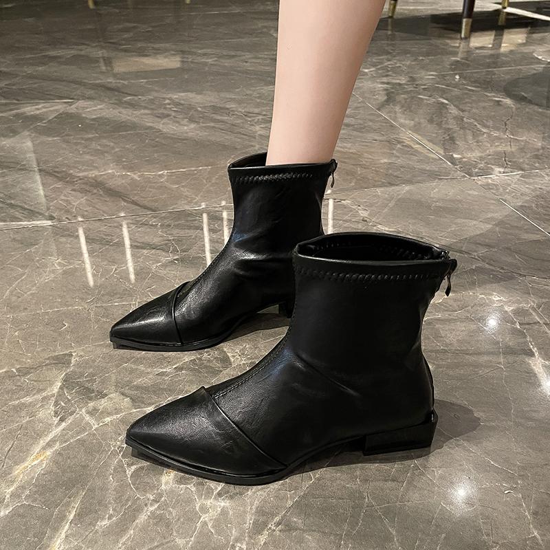 

Осень Новая Мода Женские Ботильоны Обувь Мода Острый Носок Женские Короткие Ботинки Квадратный Низкий Каблук Повседневная Зимняя Женская Обувь 42 чёрный