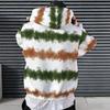 Men Plus Size Green Brown White Tie Dye Printed Long Sleeve Drawstring Hoodie Kangaroo Pocket Pullover