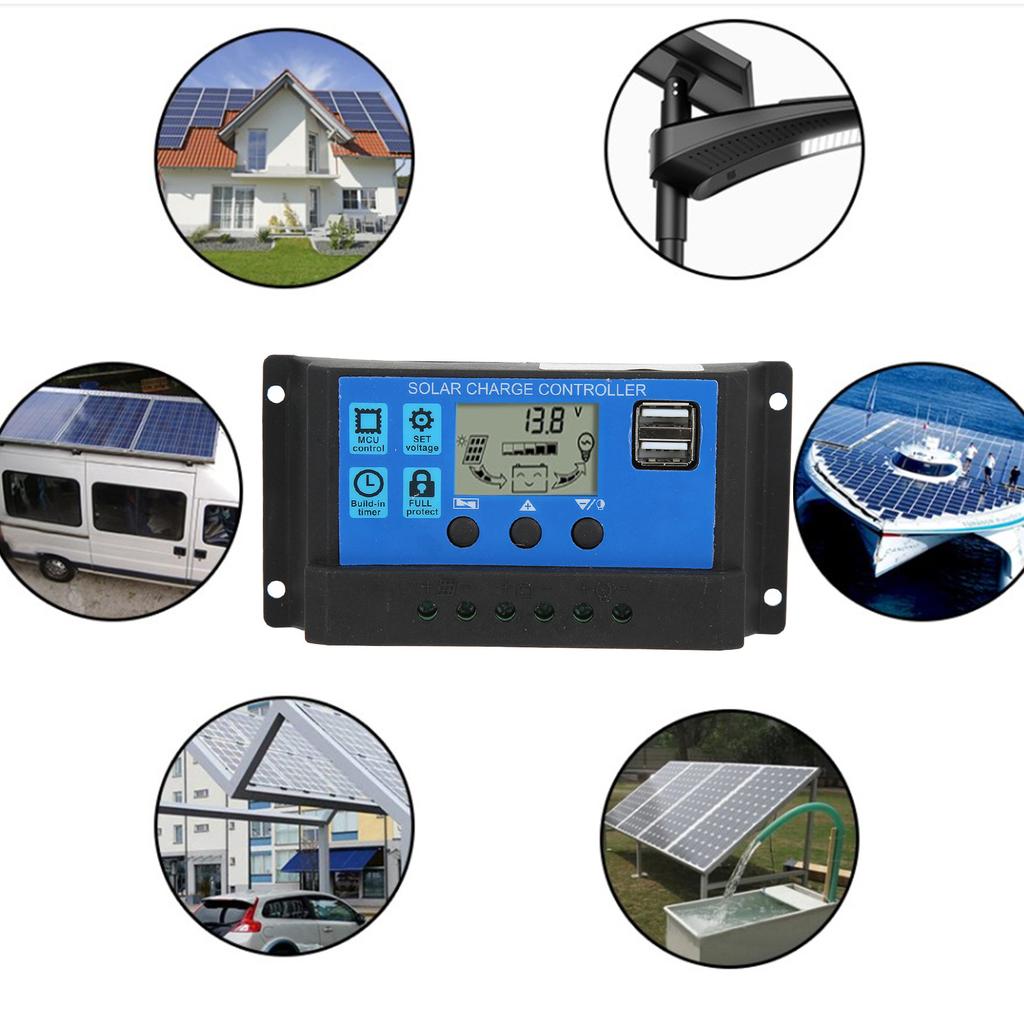 Solar Charge Controller 30A Solar Panel Regulator Dual USB Output for 12V/24V Solar Panels