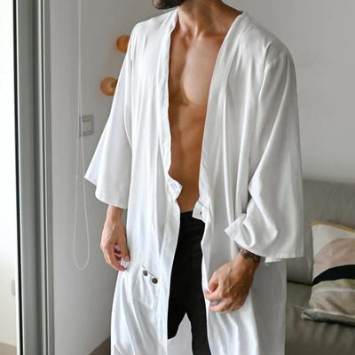 Yousheng Men Cape Coat Solid Color Loose Fit Shirt Jacket Long Sleeve Soft Breathable Fabric Long Shirt Versatile Daily Wear