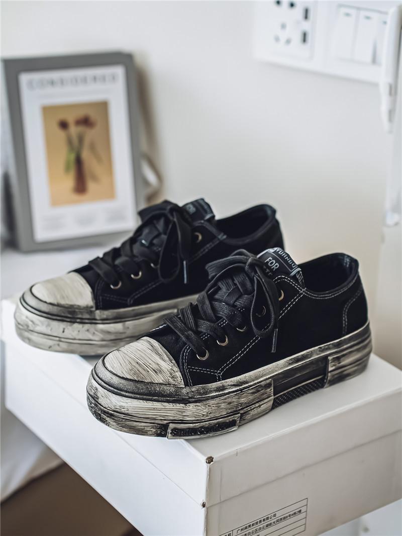 

Модная мужская парусиновая обувь Дизайнерская Ретро Старая Грязная обувь Модная обувь для скейтборда Повседневная обувь для доски для мужчин Нескользящие кроссовки на платформе 39 чёрный