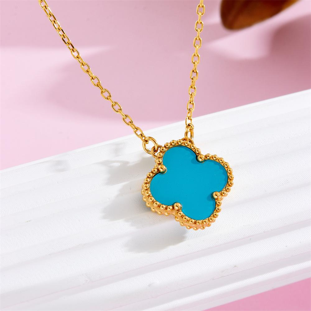 Wit Parelmoer Geluksklavertje Vier Omkeerbare Ketting Vrouwen Titanium Staal Lichte Luxe Niche Sleutelbeenkettinkje