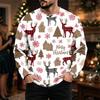 Men's Casual Loose Fit Neck Long Sleeve Top with Christmas Print, Winter Base Layer
