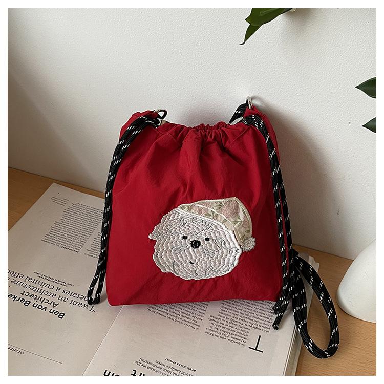 New Fashion Embroidery Portable Nylon Mobile Phone Bag Fashion Versatile Drawstring Bundle Mouth Bag Cute Messenger Bag