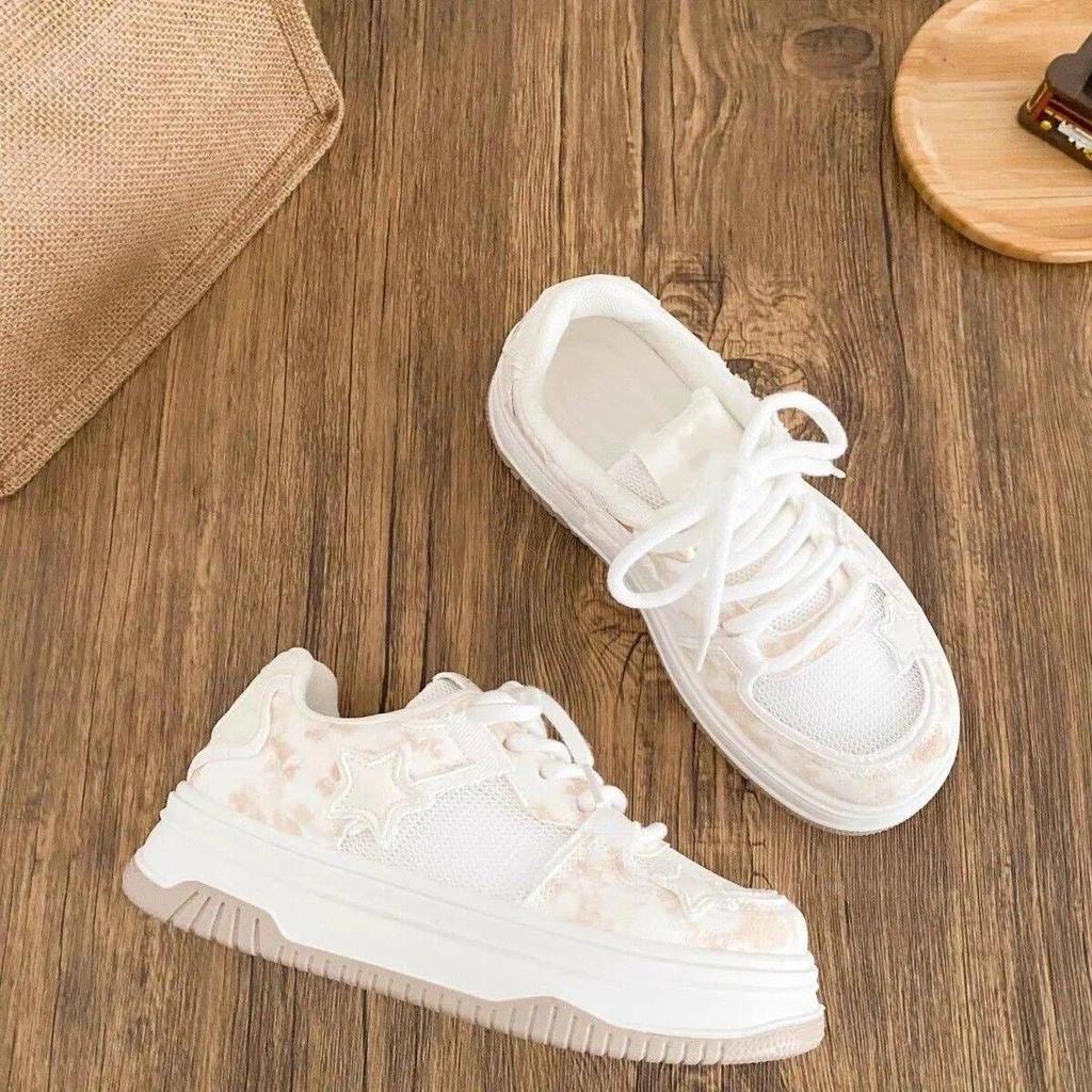 Star Women's Summer Breathable Mesh Mesh Shoes, New Shoes with Skirts, Versatile Platform Sports Board Shoes