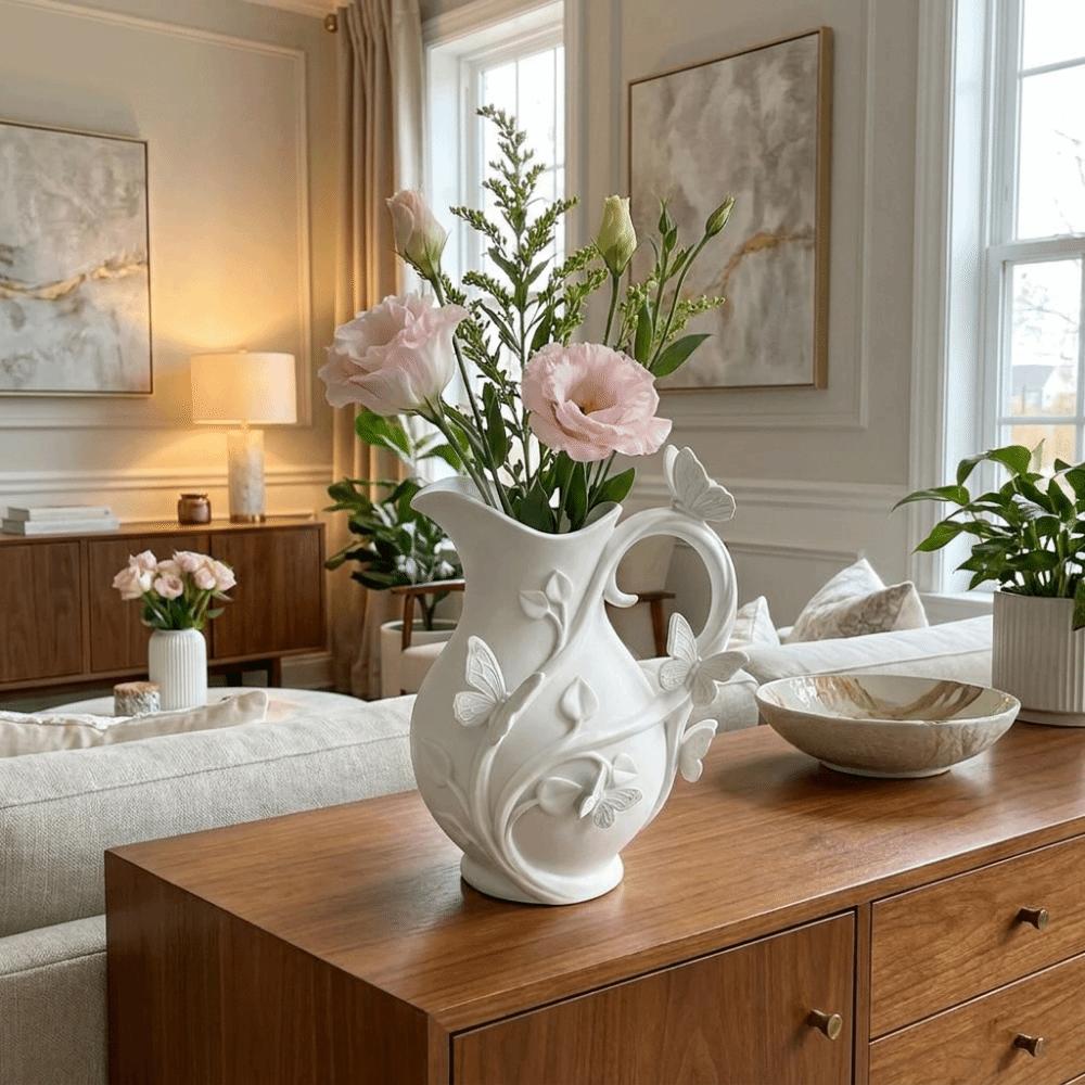 Decorative Butterfly Relief Vase Matte Finish 3D Embossed Vase Dried Flower Vase  Farmhouse Decor